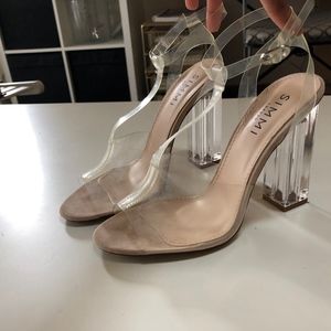 Clear chunky heel peep-toe heels